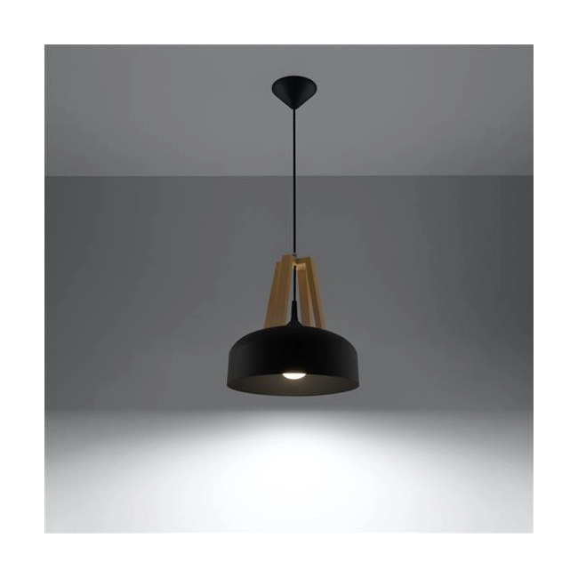 Lampa wisząca CASCO czarna/naturalne drewno-148621