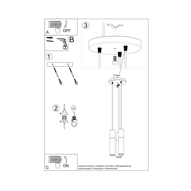 Lampa wisząca PABLO 3P biała-152194