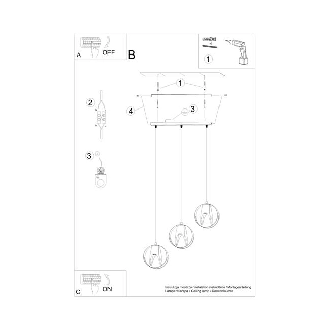 Lampa wisząca TULOS 3L biała-152777