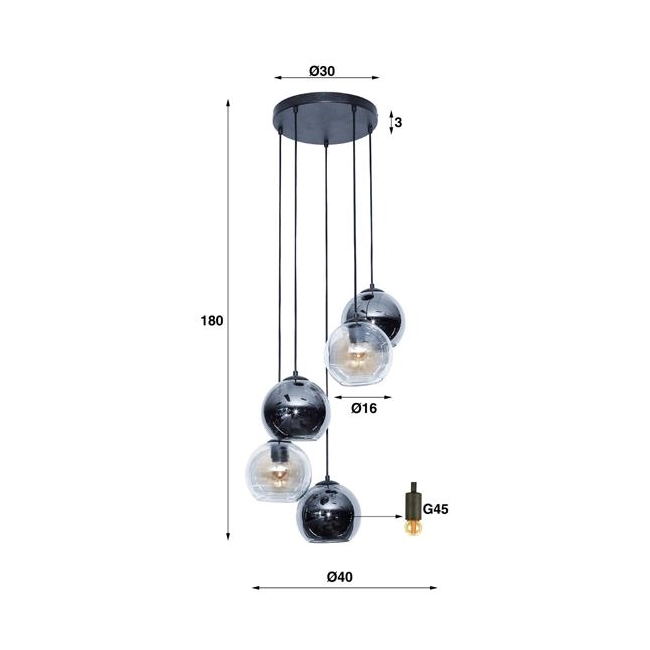 LAMPA WISZĄCA TROPPO CZARNE SZKŁO II-157494