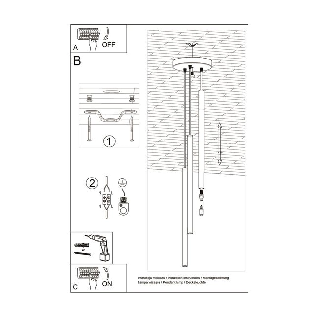 Lampa Wisząca PASTELO 3P złoty połysk-158191