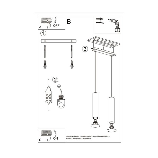 Lampa Wisząca LAGOS 2 złoty połysk-158401