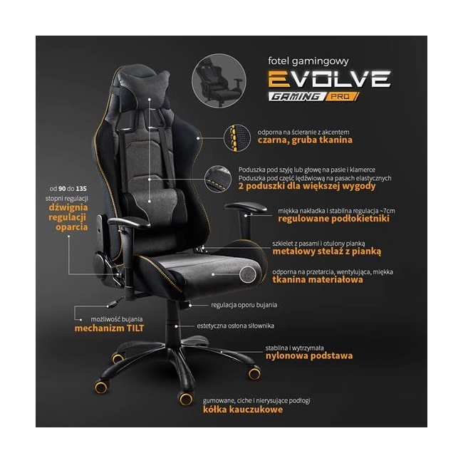 EVOLVE PRO Gaming fotel gabinetowy czarno-szarobeżowy-pomarańczowy-184466