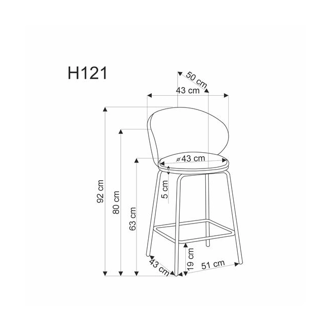 H121 hoker nogi - czarny, siedzisko - popielaty (1p=2szt)-184709