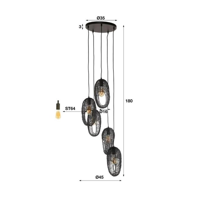 LAMPA WISZĄCA OKO PLECIONA METALOWA GRAFITOWA-192346