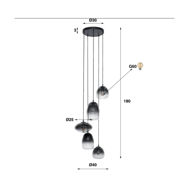 LAMPA WISZĄCA CLAUS 180 CM SZKŁO DYMIONE-192364