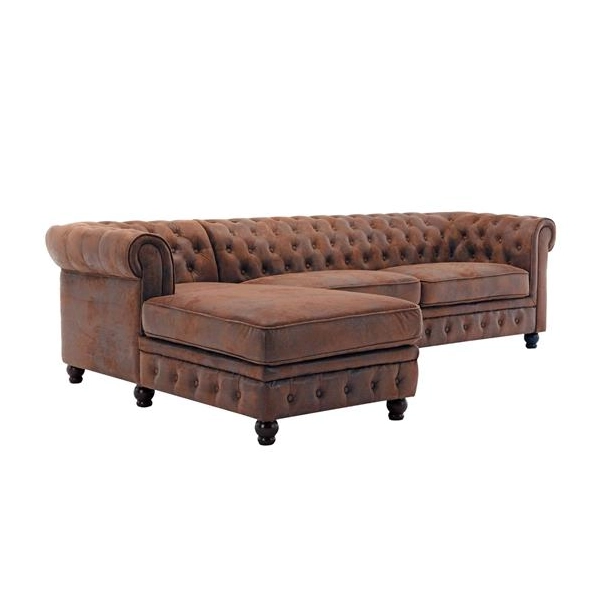 NAROŻNIK LEWY CHESTERFIELD BRĄZOWY 280X140 CM