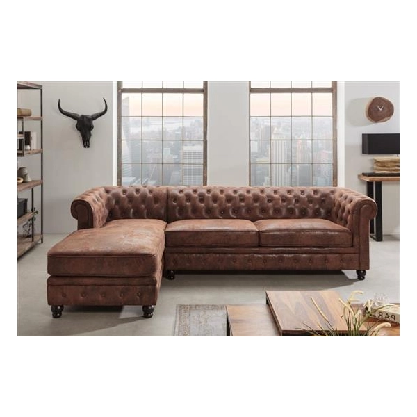 NAROŻNIK LEWY CHESTERFIELD BRĄZOWY 270X165 CM-195284